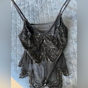 Beaded mesh tank top